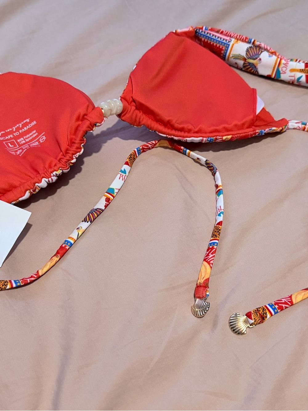 Tangerine Women's Triangle Bikini Top - You are Gorgeous Escape to Paradise bran